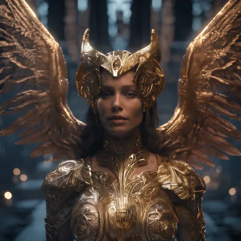 (masterpiece, CGI:1.4), (half-demon, half-angel character:1.3), (surreal beauty:1.2), (mesmerizing presence:1.1), (Rembrandt lighting:1.2), (contrasting shadows and highlights:1.2), (divine wings:1.2), (sinister horns:1.1), (angelic halo:1.1), (piercing ga...