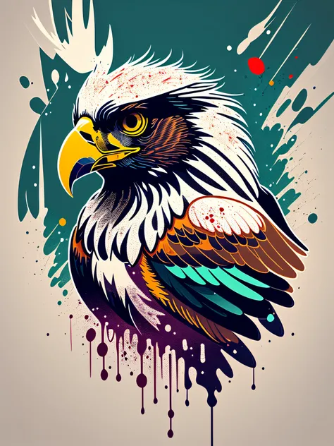 a close up of a bird of prey with a paint splatter on it, vector art by Pál Balkay, trending on pixabay, shock art, eagle head, with the beak of an eagle, an eagle, with an eagle emblem, head of an eagle, highly detailed vector art, falvie, second eagle he...