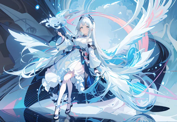 anime girl with long white hair and blue dress holding a wand, Anime art wallpaper 8 K, style of anime4 K, Anime art wallpaper 4k, Anime art wallpaper 4 K, Digital art on Pixiv, white-haired god, wallpaper anime blue water, Best anime 4k konachan wallpaper...