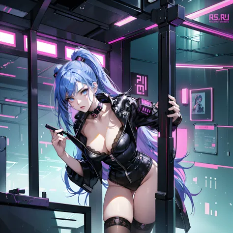 anime girl in lingerie holding a cell phone in a neon room, oppai cyberpunk, female cyberpunk anime girl,realistic, cyberpunk anime girl, digital cyberpunk anime art, digital cyberpunk - anime art, cyberpunk 2 0 y. o model girl, perfect android girl, cyber...