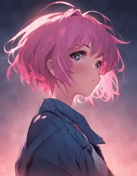 aa Detailed portrait of a pink haired girl, short hair, fringe, beautiful girl, wearing a ((blue crop jacket)), wearing a black full ((bodysuit), ((short sleeves)), wearing a beanie, makeup, shirt collar, masterpiece, best quality, sexy pose