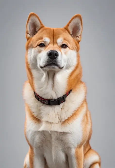 (anthropomorphism),(Full Body Shot), solo, Japanese dog, Cheems, Shiba Inu, Session,  sad face, head down,Gray gradient background,(extremely colorful, Best quality, high detailed, Masterpiece, Cinematic Lighting, 4K, Chiaroscuro),