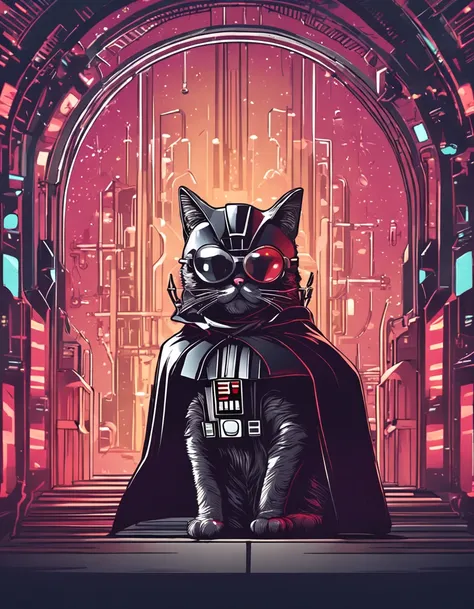 A cat with a Darth Vader helmet, masterpiece, best quality