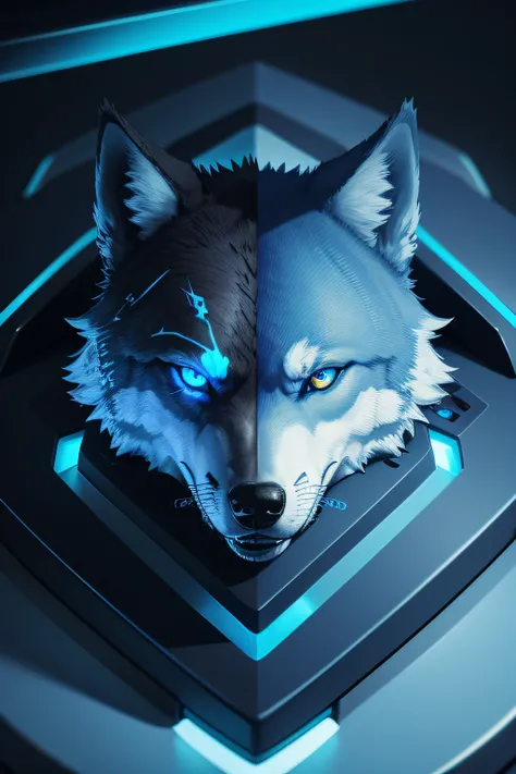 logo color blue gamer wolf