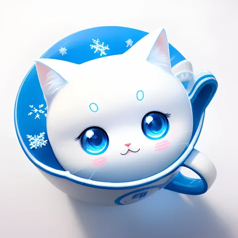 Snow Cafe、A logo、line-drawing、designs、inspiration、Straight、Symetrical、White and blue palette、Deformed、kawaii、Cat deformation