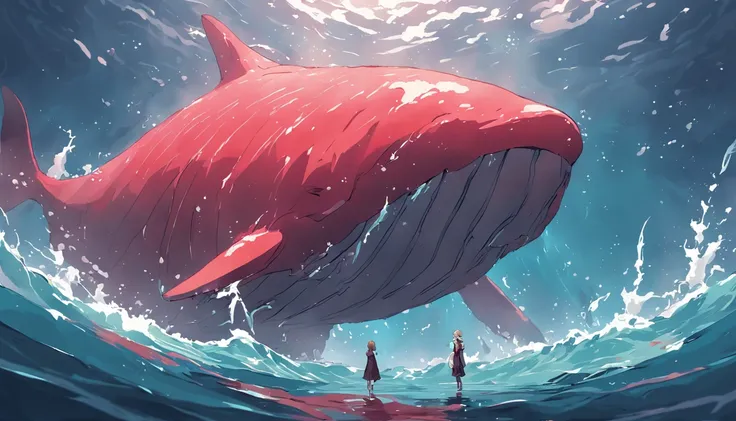 abyssal，Colorful ocean currents，The red whale jumps out of the sea