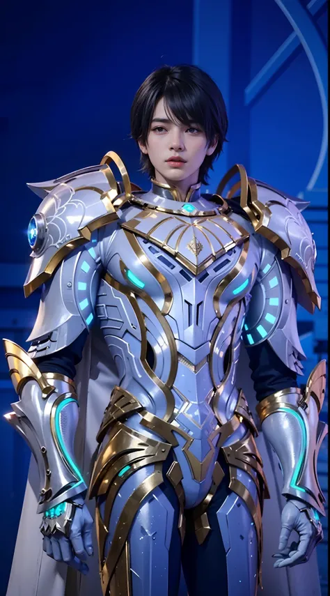 1boy, best quality, photo, 4k,looking at viewer,full body,wear platinum armor,