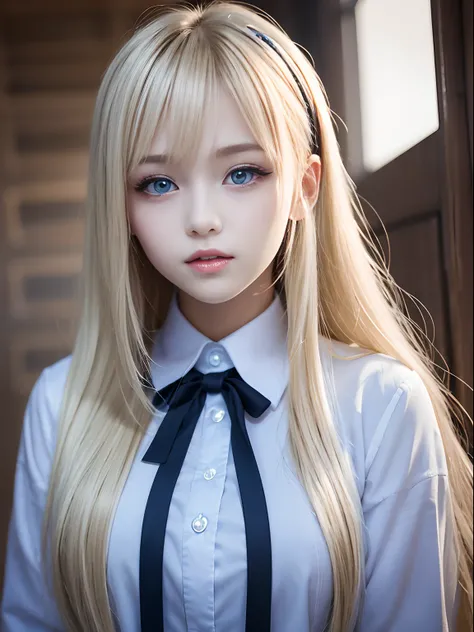 portlate、School Uniforms、bright expression、Young shiny shiny white shiny skin、Best Looks、Blonde reflected light、Platinum blonde hair with dazzling highlights、shiny light hair,、Super long silky straight hair、Beautiful bangs that shine、Glowing crystal clear ...