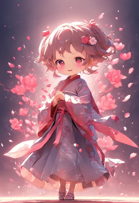 cinematic angle, cute female child,full body,camellia,Hanfu,smile,illustration,paper art,3D render