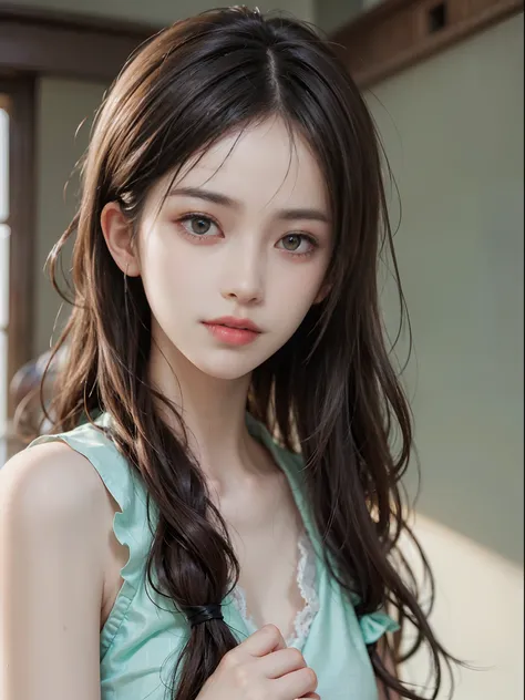 wears、(photoRealstic:1.4)、(hyper realisitc:1.4)、(reallistic:1.3)、(Smooth lighting:1.05)、(Improved cinematic lighting quality:0.9)、32K、1girl in、Japan women、Realistic lighting、back Lighting、Facial Lights、Ray tracing、(brightened light:1.2)、(Quality improvemen...