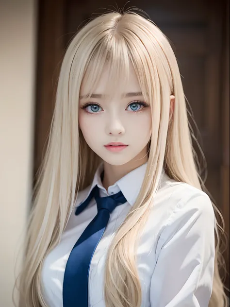 portlate、School Uniforms、bright expression、Young shiny shiny white shiny skin、Best Looks、Blonde reflected light、Platinum blonde hair with dazzling highlights、shiny light hair,、Super long silky straight hair、Beautiful bangs that shine、Glowing crystal clear ...