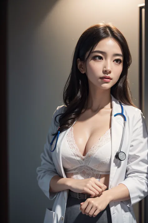 Photorealistic beautiful doctor、stunningly beautiful、doctors white coat, Doctor Fashion、(top-quality、8K、32K、​masterpiece、nffsw:1.3)、超A high resolution,(Photorealsitic:1.4),Raw photography, Detailed face,,Beautiful hair, ((Doctor Style)), , tight skirts、 Na...