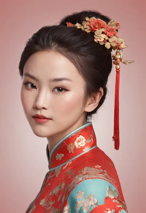 (China - Chic Chinese girl, anatomically correct，Oriental elements),（China - chic illustration:1.5, Vector painting:1.5),(Chinese colors, senior color matching,Gradient background,White background),(reasonable design, Clear lines,movie lighting effects)