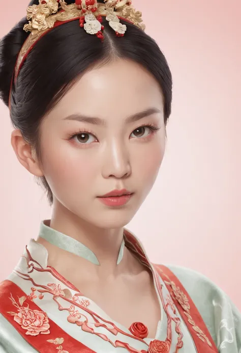 (China - Chic Chinese girl, anatomically correct，Oriental elements),（China - chic illustration:1.5, Vector painting:1.5),(Chinese colors, senior color matching,Gradient background,White background),(reasonable design, Clear lines,movie lighting effects)