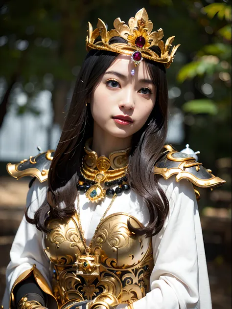 (masutepiece), Professional , ​masterpiece、top-quality、photos realistic , depth of fields （Gemstone Silver Metal Body:1.９),(Matte White、Jewel Gold Weapon（Jewel Metal Body:1.４),Gorgeous metal weapons ,（Swarm of goblins）、 Detailed Sword of the Brave , Beauti...