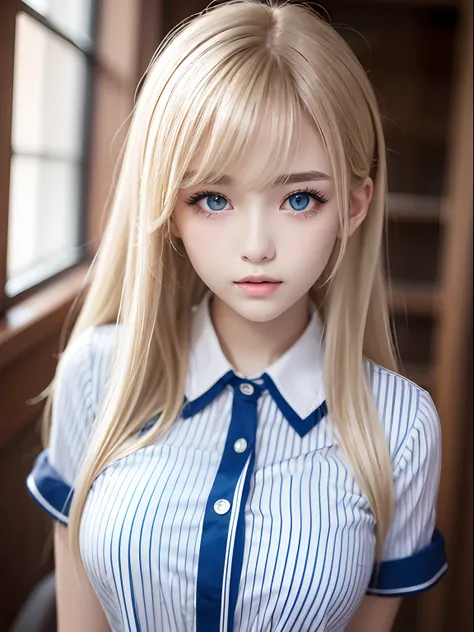 portlate、School Uniforms、bright expression、poneyTail、Young shiny shiny white shiny skin、Best Looks、Blonde reflected light、Platinum blonde hair with dazzling highlights、shiny light hair,、Super long silky straight hair、Beautiful bangs that shine、Glowing crys...