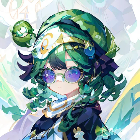 little girl with curly hair shawl，wear sunglasses，with a green headband，like a doll，girl avatar。