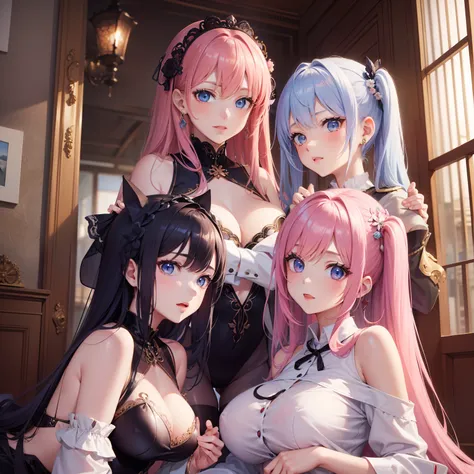 Harem is depicted、Multiple Girls、a beauty girl、top-quality、​masterpiece、超A high resolution、Pink hair、a blond、blue eyess、校服、blazers、