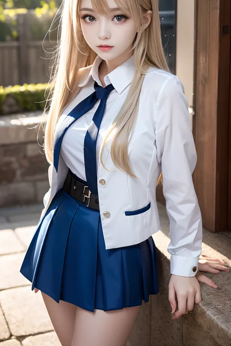 portlate、School Uniforms、bright expression、poneyTail、Young shiny shiny white shiny skin、Best Looks、Blonde reflected light、Platinum blonde hair with dazzling highlights、shiny light hair,、Super long silky straight hair、Beautiful bangs that shine、Glowing crys...