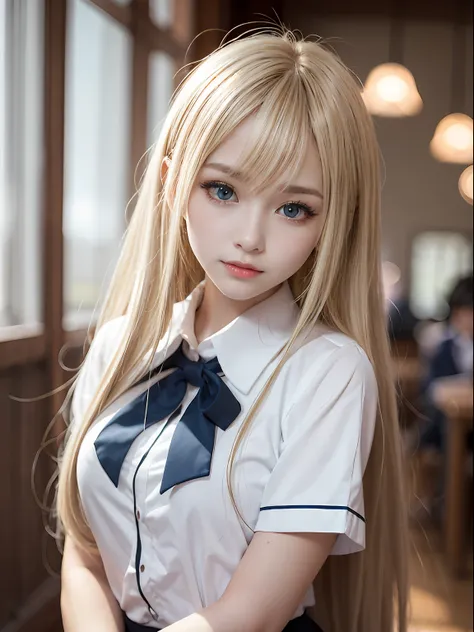 portlate、School Uniforms、bright expression、Young shiny shiny white shiny skin、Best Looks、Blonde reflected light、Platinum blonde hair with dazzling highlights、shiny light hair,、Super long silky straight hair、Beautiful bangs that shine、Glowing crystal clear ...