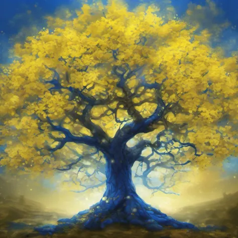 a yellow and blue tree