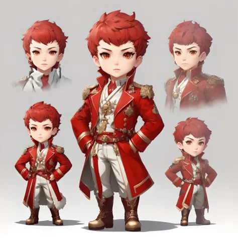 Close up portrait of a person in a red coat in a different pose, ( ( character concept art ) ), Official Character Art, character art of maple story, high quality character design, character artwork, genshin impact character, full character concept art, de...