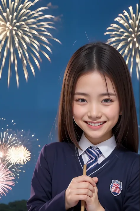 A smile、hi-school girl、校服、While doing fireworks、mare