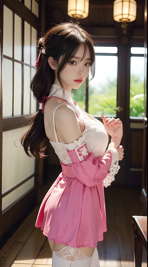 Girl in pink dress in seductive pose，keqing from genshin impact，Nakari by Genshin Impact，Barbie wears white lace stockings，In Azure Lane video games，Sakura Kino (Ki no Sakura)，popular on cgstation，Ayaka Kenshin Shock，ayaka game genshin impact，sitted，The li...