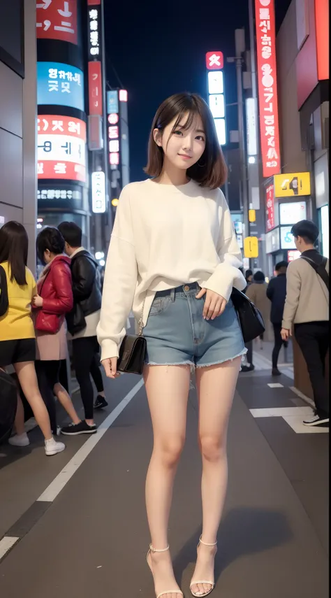 1 Korean Beauty、Tokyo Street、natta、A city scape、city light、The upper part of the body、A slight smil、