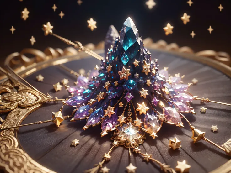 Lots of scattered crystal stars、accessoires、Shine in the center、Fortune-telling tools
fantasy、intergalactic、cleanness、
glinting、Shines、magnifica、colourfull、brightened、Luminescent、
Magic Pictures, dramatic  lighting, photorealisim, The ultra-detailliert, 4K...