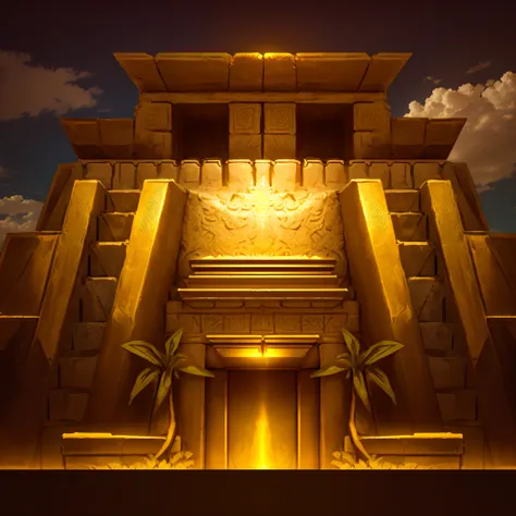 mayan temple in the jungle,golden colored,resplendent,highest masterpiece,high qulity