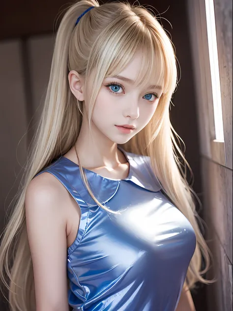 portlate、School Uniforms、bright expression、poneyTail、Young shiny shiny white shiny skin、Best Looks、Blonde reflected light、Platinum blonde hair with dazzling highlights、shiny light hair,、Super long silky straight hair、Beautiful bangs that shine、Glowing crys...