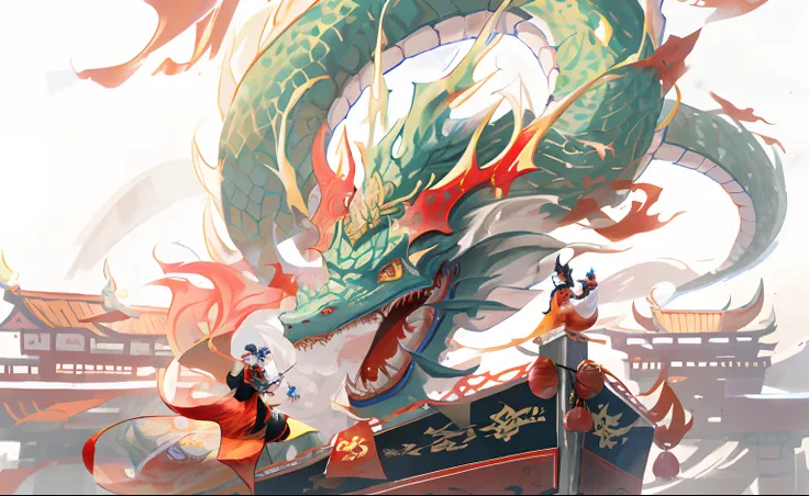 There is a dragon on board，There is a dragon on it, chinese dragon concept art, Onmyoji detailed art, Chinese fantasy, drak, majestic japanese dragon, Chinese Dragon, by Yang J, Chinese mythology, chinese dragons fighting, Kawasi, shenron, colossal dragon ...