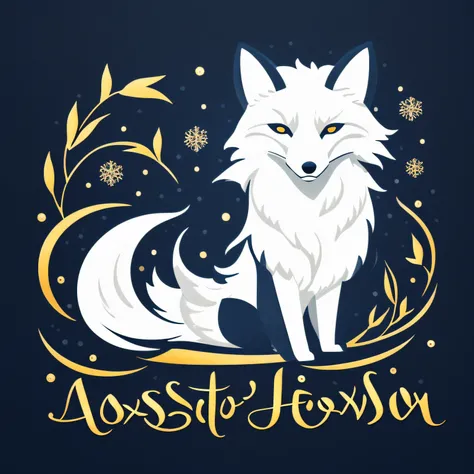 ((masterpiece)), ((ultra detail)), (Logo with TEAM SNOW FOX writing), fox line art logo, white and dark gold background, dark blue, minimal and solid — SNOW FOX