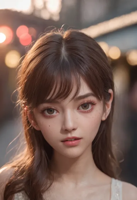 Drunk girl，（best qualtiy，8K，tmasterpiece:1.3），Goose egg face，largeeyes，long eyelasher，With bangs，Cool handsome，Domineering，Exquisite（live-action realistic style），Star-like eyes，Ultimate face，Photorealistic light and shadow，Clear facial features，Milky white...