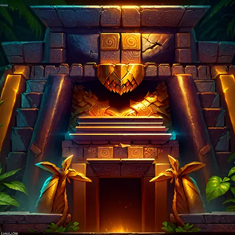 mayan temple in the jungle,golden colored,resplendent,gameicon,league of legends splashart,highest masterpiece,high qulity,clear...