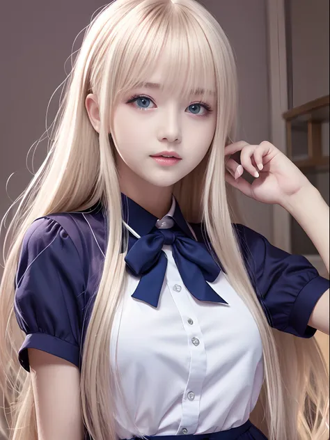 portlate、School Uniforms、bright expression、Young shiny shiny white shiny skin、Best Looks、Blonde reflected light、Platinum blonde hair with dazzling highlights、shiny light hair,、Super long silky straight hair、Beautiful bangs that shine、Glowing crystal clear ...