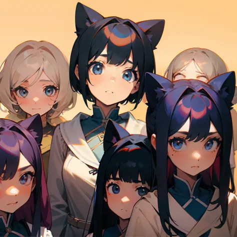 Five girls，An expectant expression，looks into camera