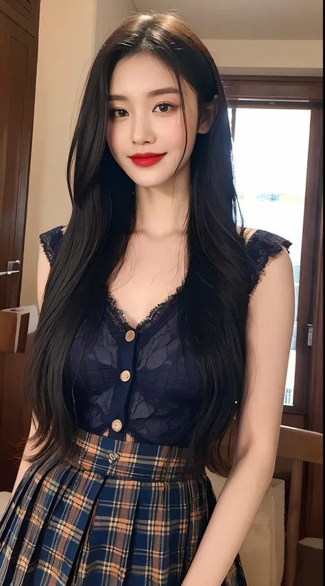 high detal，8K分辨率，超高分辨率，Best image quality，a beauty girl，lipsticks，Love pupils，Peerless beauty，Messy black straight hair，shoulder-length short hair，（Coiled hair）Smooth hair，Intense and beautiful makeup，Exquisite and perfect facial features，the most beautifu...