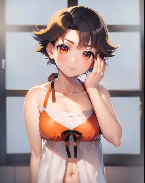 Anime boy in bra with orange bow on head, aya takano color style, Makoto, garments:bra very, Rin, marin kitagawa fanart, male child, natsumi mukai artwrok