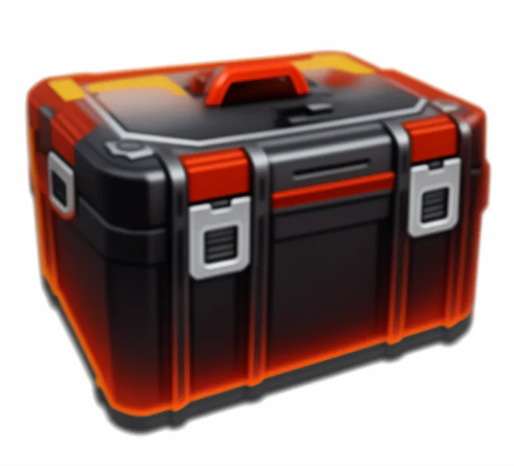 Black and orange toolbox with red handle, loot box, marmoset toolbag rendered, lockbox, modular item, marmoset toolbag rendered, inventory item, game icon asset, regular build, league of legends inventory item, briefcase, 3 d icon for mobile game,