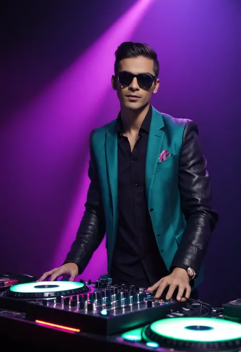 A photograph captures the dynamic energy of a DJ in action at a dimly lit nightclub, enveloped by a kaleidoscope of colorful lights. The DJ, adorned in a stylish ensemble, exudes an air of cool confidence thats accentuated by his signature sunglasses.

His...