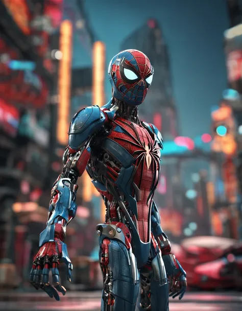 (Cyborg:1.2) Spider-Man robot, (((kinetic))), Masterpiece full body, High definition, 8K, Very high quality, high-detail face, Sharp, degrees of freedom ,Depth_af_Field, style of midjourney , Cinematic, to contrast, Detailed, 8K, Sharp focus, Cyberpunk