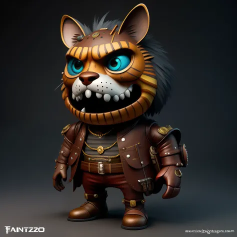 Fantz cartoon (creature:0.5)|(tiger:0.5) design,  ultra detailed, random colors, steampunk, and punk costume,