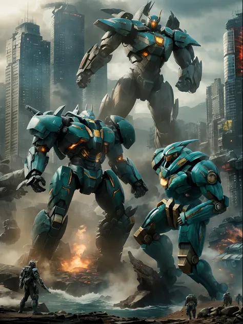 "Pacific rim: epic clash of colossal monsters and advanced mechas with breathtaking visual effects, intense battles, mind-blowing CGI, explosive action sequences, immersive world-building, thrilling oceanic backdrop, futuristic technology, mighty Jaegers, ...