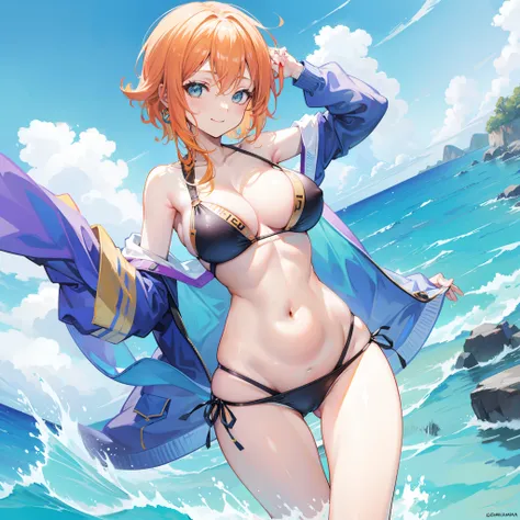 Nami, swimsuit, sexy figure, big breast, revealing clothes, smiling