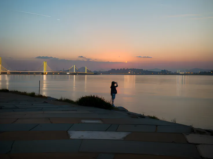 1 girl taking pictures，Back shadow