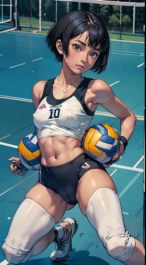 (masterpiece, 4k ,ultra detailed:1.2),(beautiful face:1.2),(anime:1.2),illustration,(solo:1.2),(dark skin:1.2),(looking at viewer:1.4),(supermodel:1.3),(basketball athlete:1.4),(basketball uniform:1.4),(basketball:1.5),(sweaty skin:1.3),(white hair),(bangs...