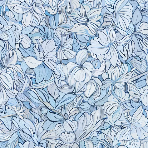 a closeup of a blue and white floral pattern, design de papel de parede, wallpaper pattern, background chaotic flowers, floral pattern, highly detailed pattern, blue - petals, seamless pattern design, papel de parede floral, Arte do papel de parede, Linha ...