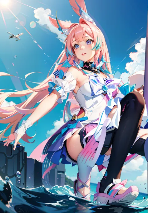 Anime girl with pink hair and bunny ears Guvez style artwork, Smooth anime CG art, pink twintail hair and cyan eyes, Guviz, Anime style mixed with Fujifilm, photorealistic anime girl rendering, trending on cgstation, A scene from the《azur lane》videogame, a...